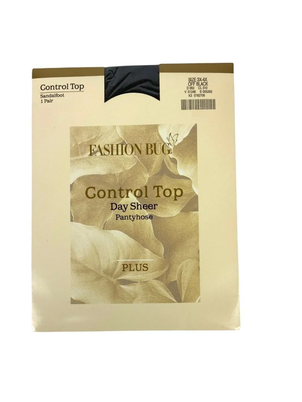 Fashion Bug Plus Size Control Top Day Sheer Pantyhose 3X-4X Off Black Sandalfoot